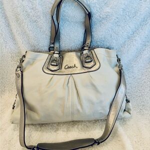 Coach Ashley Leather Satchel White Silver F15513 Like New